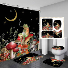 Juego de 4 cortinas de ducha con diseño de polilla y hongo, decoración de baño con estampado de luna, estrella, planta verde, botánica, floral y