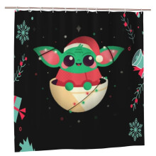 Cortina de ducha Baby Yoda 60x72 pulgadas, opaca, impermeable, resistente al moho, con estampado de patchwork para mayor privacidad, talla única.