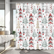 Cortina de ducha navideña con estampado de árbol de Navidad y copos de nieve, 182 x 182 cm, tela duradera y lavable para la decoración del baño.