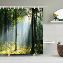 Cortina de ducha Meitianfacai con diseño de árboles, bosque y luz solar, tela impermeable, decoración de baño con paisaje natural, compatible con