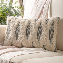 Phantoscope Boho-Kissen mit gewebtem Kreuzmuster, 30 x 50 cm, Grau/Beige, 1 Stück