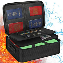 Document storage box, with lock, fireproof case with large capacity for legal files, passports, certificates, cards, albums and valuables