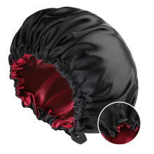 Women's Satin Night Cap, Double Layer, Adjustable Buttons, for Beauty and Hair Styling Black+Red Adjustable