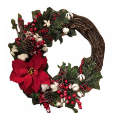 Fleasc Nollag le Bogha Dearg, Poinsettia & Caora - Garland Saorga le haghaidh Maisiú Doras Laistigh/Lasmuigh, Bainis, Cóisir - Ag luí leis an