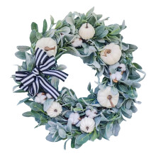 Grote korting! Leott herfstkrans met witte pompoenen, deurhanger, huisdecoratie, kerstversiering, simulatiekrans, 1 krans, wit