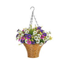 Hangmand met wilde bloemen, hangende mand met kunstbloemen in boerderijstijl, nepbloemen voor buitendecoratie