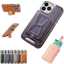 Luxusné kožené puzdro Symmetry kompatibilné s iPhone 15Pro, magnetické puzdro na karty, odnímateľná páska (fialové)