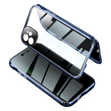 Kompatibilné s iPhone11Case - Magnetický ochranný kryt obrazovky proti nahliadnutiu, obojstranné tvrdené sklo a kovový nárazníkový rám,