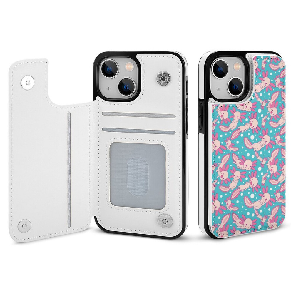 Kawaii Axolotl Wallet Case For Iphone 14, Flip Folio Pu Leather Case With Card Holder, Magnetic Clasp & Shockproof Cover For Women & Girls 9395123064932