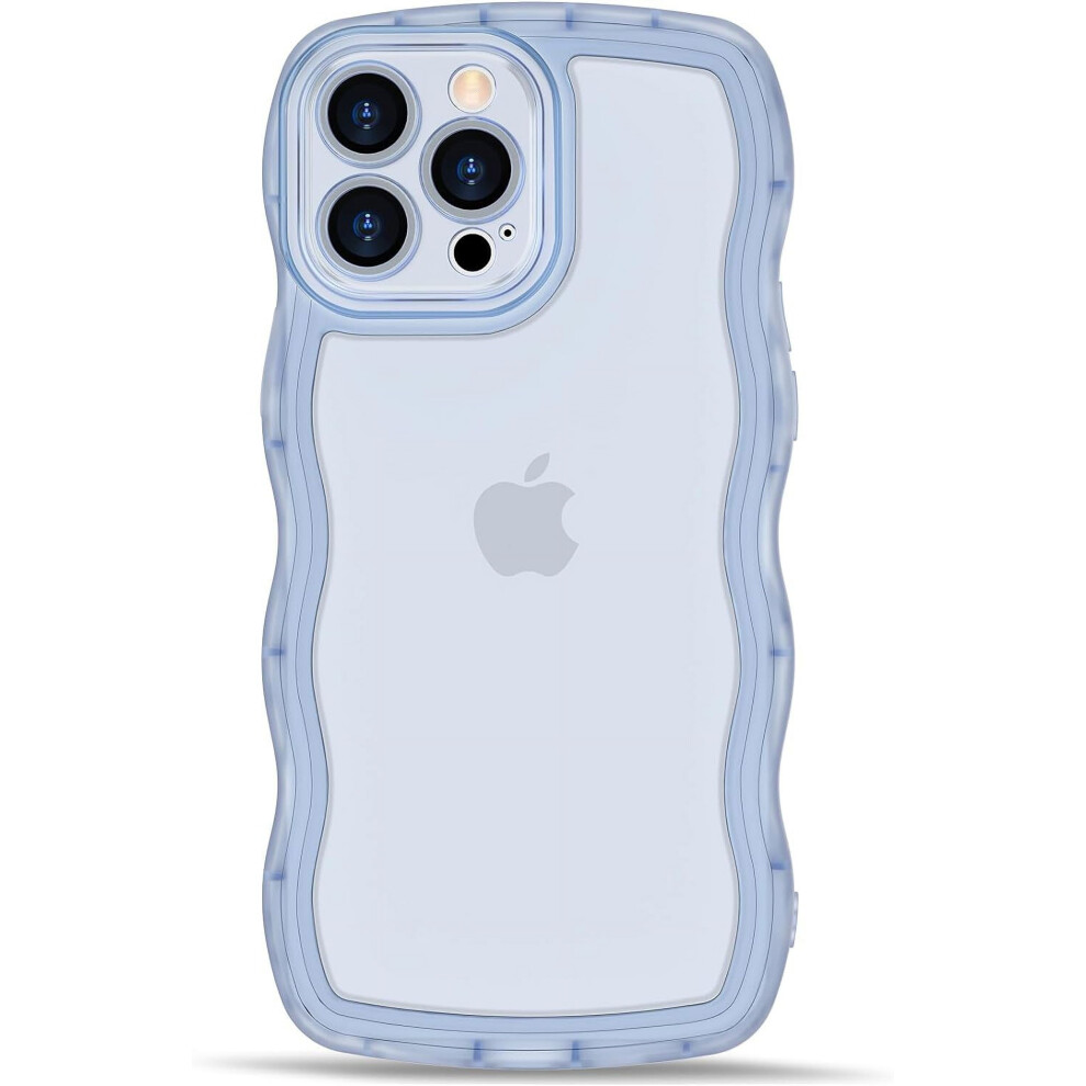 Anuck Compatible With Iphone 14 Pro Case, Wavy Edge Clear Back, Anti-Slip Shockproof Tpu & Hard Bumper, Cute Wave Design, Clear Blue 9395123064864