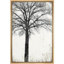 Ungerahmter Leinwanddruck: Schwarz-weißer Baum mit Grunge-Hintergrund, florale Naturillustration, rustikale, ausdrucksstarke Kunst für Wohnzimmer,