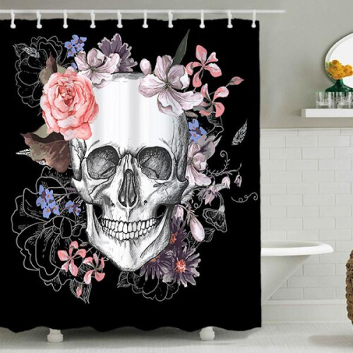 Duschvorhang mit Totenkopfmuster, Haken, 2