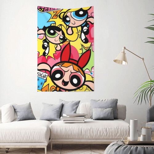 Ταπισερί τοίχου Powerpuff Girls, αδιάβροχο ύφασμα πολυεστέρα για υπνοδωμάτιο, σαλόνι, 1