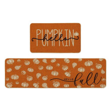Winysin 2-delige herfstkeukenmattenset, passend bij Thanksgiving-decoratie, antislip, wasbare mat met pompoen-, esdoorn- en kalkoenmotief voor keuken