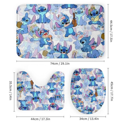 Σετ κουρτινών μπάνιου Stitch4Pcs για όλη την οικογένεια με αντιολισθητικά χαλιά, 2
