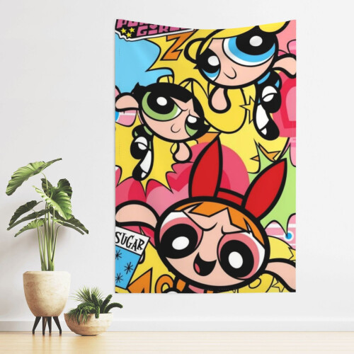 Ταπισερί τοίχου Powerpuff Girls, αδιάβροχο ύφασμα πολυεστέρα για υπνοδωμάτιο, σαλόνι, 2