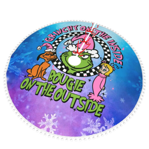 Weihnachtsbaumdecke „Der Grinch“ mit Pompon-Borte, Weihnachts- und Silvesterdekoration, 48 2