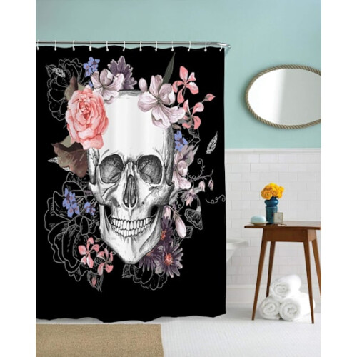 Duschvorhang mit Totenkopfmuster, Haken, 1