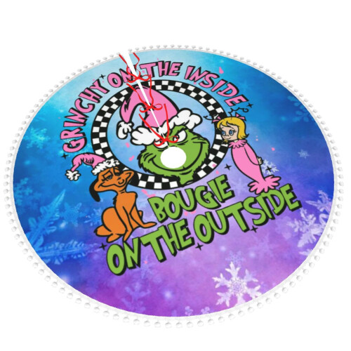 Weihnachtsbaumdecke „Der Grinch“ mit Pompon-Borte, Weihnachts- und Silvesterdekoration, 48 1