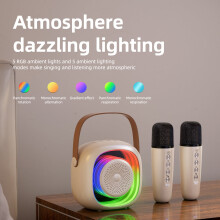 SUSUchens Bluetooth-compatibele luidspreker met sfeerverlichting, handvatontwerp, stabiel, oplaadbaar, karaoke-microfoonmachine voor kinderen,