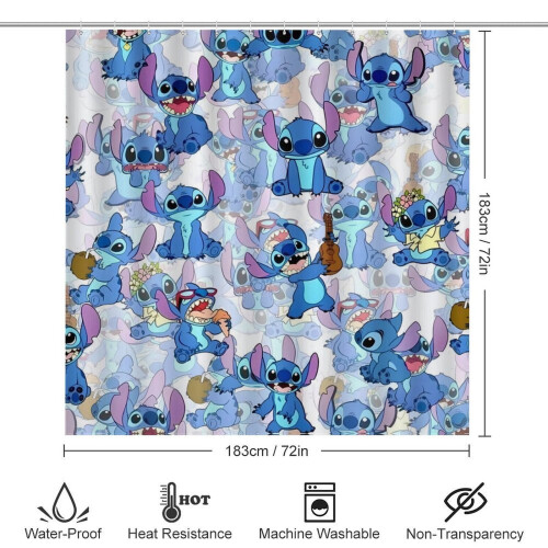 Σετ κουρτινών μπάνιου Stitch4Pcs για όλη την οικογένεια με αντιολισθητικά χαλιά, 1