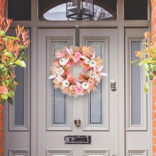Guirlanda artificial Cailmei com abóbora branca para pendurar na porta, decoração festiva ou para janela. Guirlanda de galhos secos em cores
