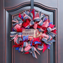 Guirlanda patriótica de 4 de julho com decoração vermelha e branca, ideal para porta de entrada, decoração interna e externa para o Dia da