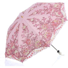 Składany parasol UV chroniący przed śniegiem/deszczem/słońcem, haftowany, ślubny parasol w kolorze różowym