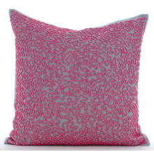 Roze decoratieve kussenhoes, fuchsia roze met kralen en krullen, oceaan- en strandthema, 35,5 x 35,5 cm, katoenlinnen, zee - Pink Rush