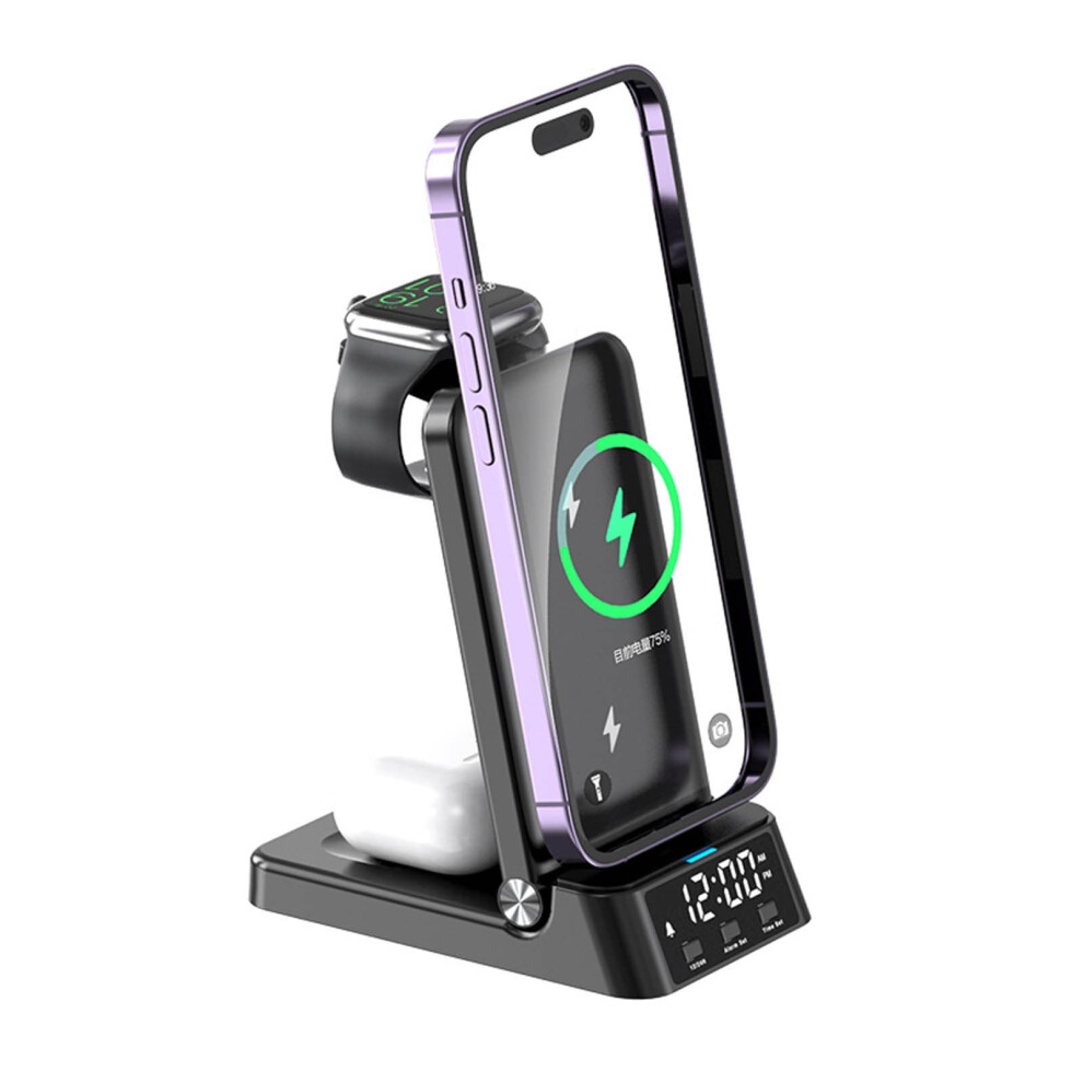Wireless Charger Multi-Function, 3 In 1 Wireless Charger, 15W Fast Charging Station With Alarm Clock And Night, Mobile Phone 9395123284262