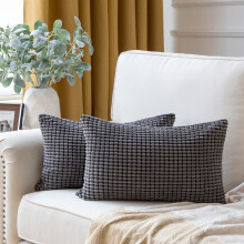 Phantoscope Zachte Corduroy Sierkussenhoezen met Corn Striped Velvet-print voor Bank en Fauteuil, 30 x 50 cm, Donkergrijs, Set van 2