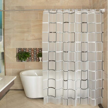Cortina de ducha de 71x79" de PEVA impermeable con ojales y ganchos metálicos - Cuadrada en blanco y negro