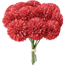 12 Stück rote künstliche Blumen, 12 Zoll große künstliche Chrysanthemenkugeln aus Seide, Strauß für Zuhause, Küche, Hochzeit, Tischdekoration