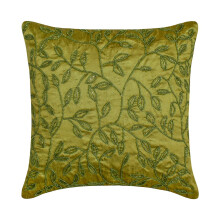 Groene kussenhoes met kralen en bladeren, tropisch design, 35,5 x 35,5 cm, vierkante zijden kussenhoes voor de bank, bloemenmotief
