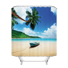 Cortina de ducha tropical de verano con ganchos, decoración de isla costera, fácil de cuidar, lavable, poliéster duradero, cortina impermeable de
