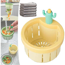 Cactus Kitchen Sink Drain Strainer, Press Automatic Dumping Basket, Multi-Functional Lifting Filter Net for Home Use (Yellow, 1 PCS)