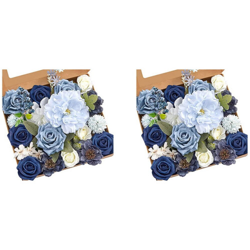 2X Συνδυασμός λουλουδιών Dusty Blue για DIY νυφικές ανθοδέσμες, κεντρικά διακοσμητικά