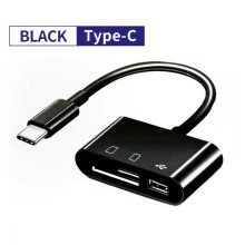 3-i-1 USB C SD-kortlæser, Flash-hukommelseskortlæser, Type C-kortlæser, Plug N Play, sort