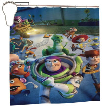 Cuirtín Cithfholcadáin Cartúin Toy Story 72" X 72" Maisiúcháin Seomra Folctha Anime Le 12 Crúca Fabraic Phoileistear In-nite Uiscedhíonach Do