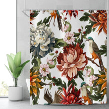 Cortina de ducha floral estilo bohemio con ganchos, coloridas flores y hojas bohemias, poliéster impermeable, lavable, 72"x84".