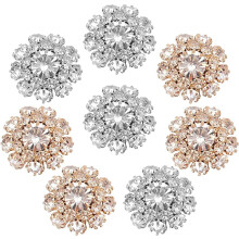 Conjunto de 8 botões com haste de strass e enfeites de flores de cristal para costurar em roupas, fazer bijuterias e outros projetos DIY.