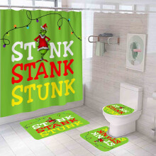 Weihnachtsgeschenke & Deko mit Grinch-Motiv: Badematte & Duschvorhang mit Schneemann-Print, 4-teiliges Set, passend zu weihnachtlichen Themen