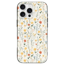 Blomsterprintet TPU-cover til iPhone16Pro Max – Tyndt, stødsikkert, gult, ridsefast, trådløs opladning, forbedret greb, sort