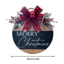 Rode houten deurhanger met strik en de tekst "Merry Christmas", decoratie met sneeuwvlokkenkrans, geschikt voor buiten, veranda of voordeur in