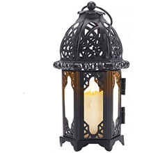 Vintage Metal Hanging Lantern, Compatible with Candle, for Indoor Outdoor Decor, Halloween, Christmas, Weddings, Parties – Black
