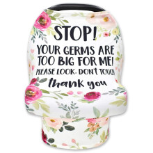 Baby Car Seat Cover with No Touching Sign, Flower Stroller Cover for Newborn, Multiuse Nursing & Carrier Cover, Breastfeeding Scarf, Ultra-Soft