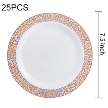 Set di 25 piatti di plastica da 26 cm con bordo dorato, eleganti e monouso, resistenti, ideali per feste, insalate, dessert, torte e antipasti -