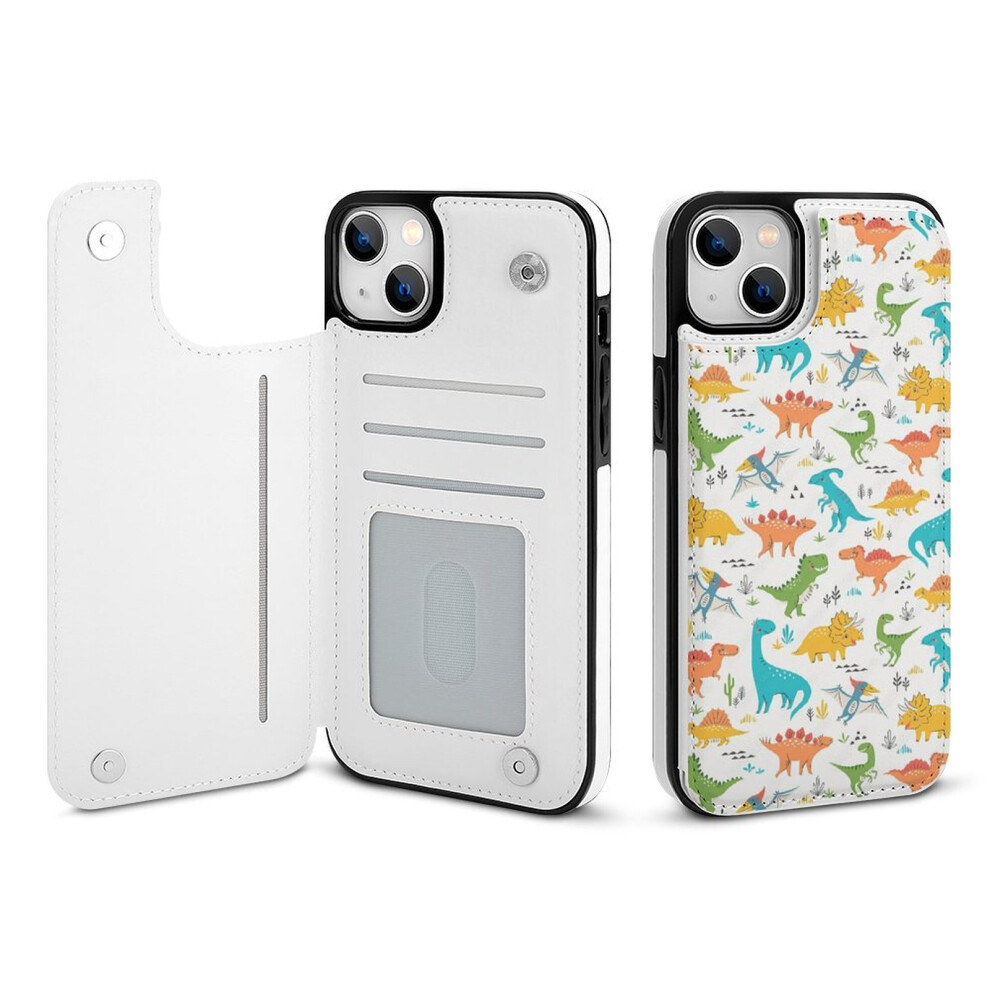Cute Dinosaur Compatible Iphone 14 Plus Wallet Case - Pu Leather Folio With Card Holder, Kickstand & Magnetic Clasp 9395123690278