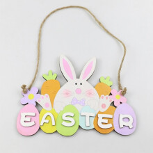 Letrero de madera de Pascua, letrero colgante de conejito de Pascua para puerta, decoración de primavera, placa de bienvenida colorida para pared,