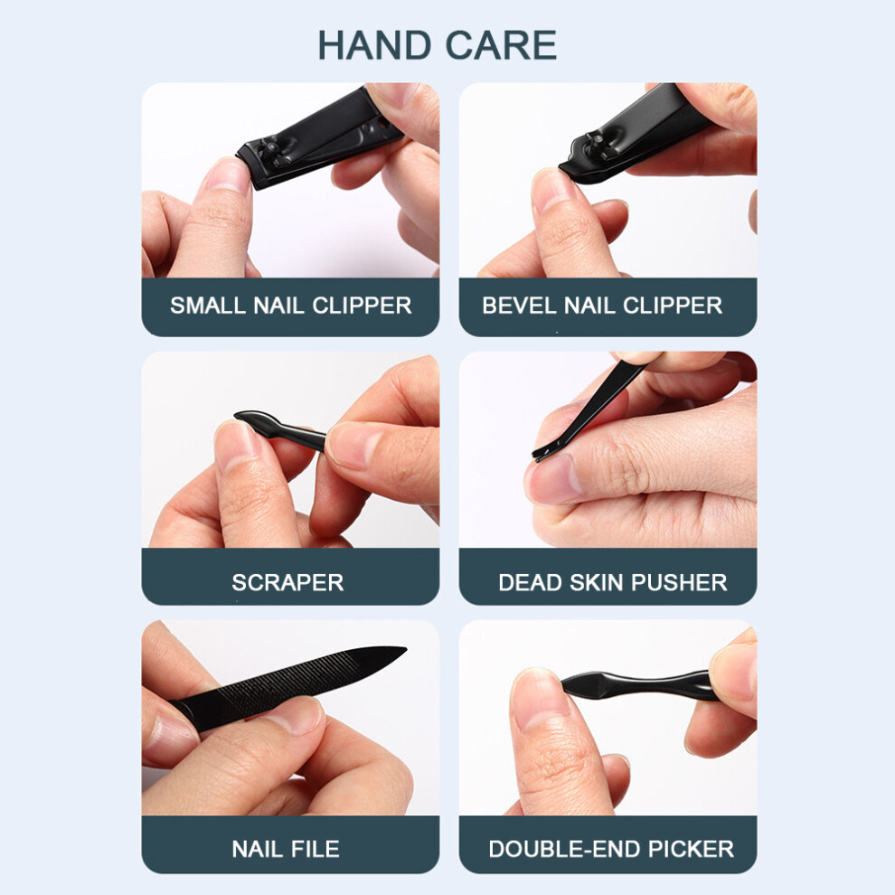 16pcs Stainless Steel Manicure Set with Nail Clipper, File & Ear Pick Gray